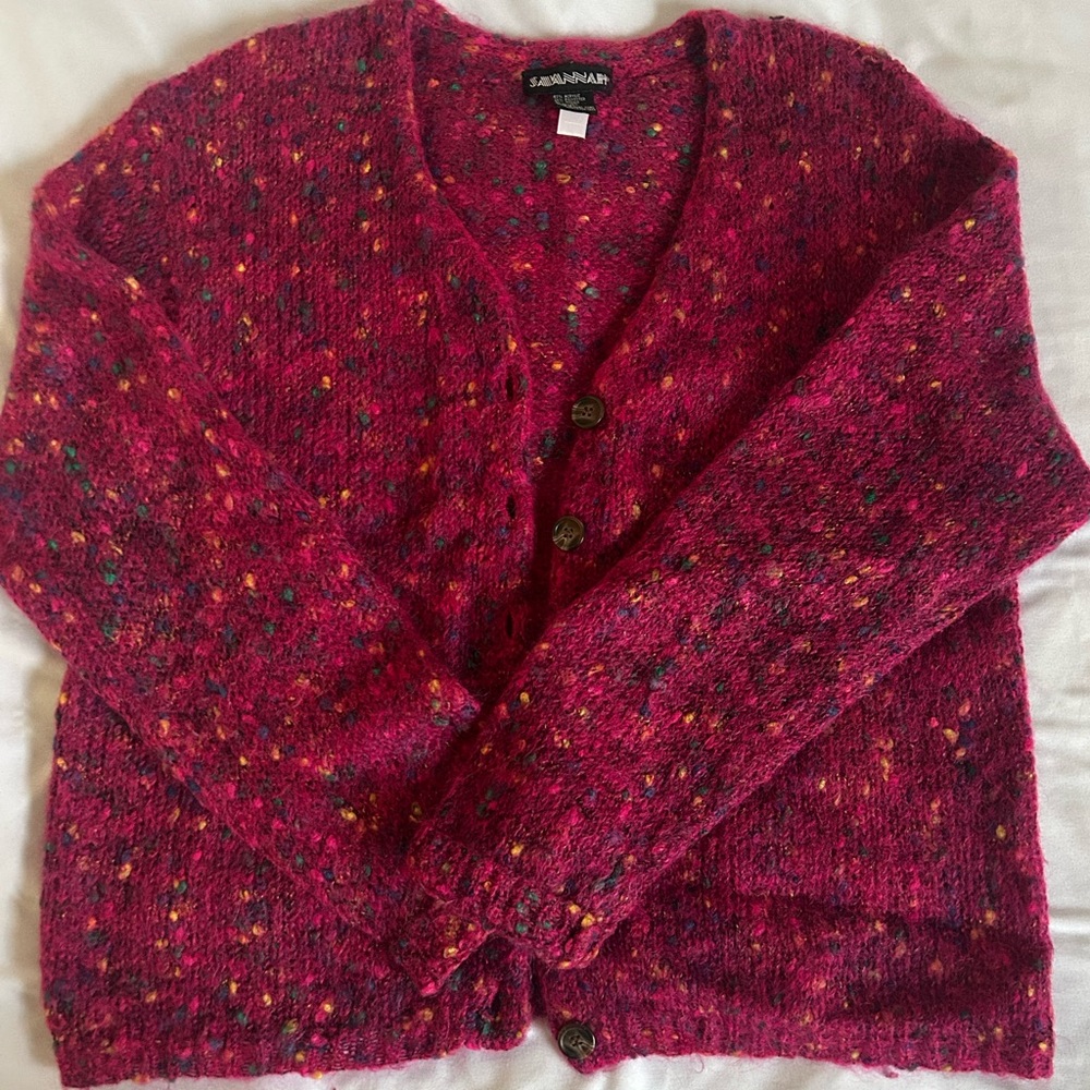 Savannah Speckled Dark Pink/Fucsia Cardigan Sweater